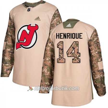 Män Ishockey New Jersey Devils Tröja Adam Henrique 14 Adidas 2017-2018 Camo Veterans Day Practice Authentic